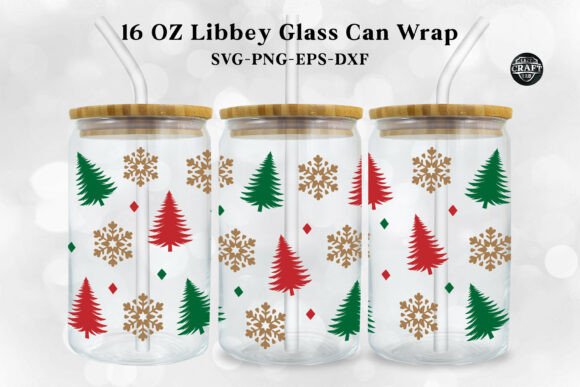 16oz Christmas Libbey Glass Can Wrap SVG for Crafts