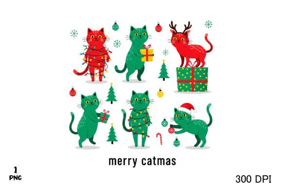 Catmas Funny Cats Merry Christmas PNG for T-Shirt Designs