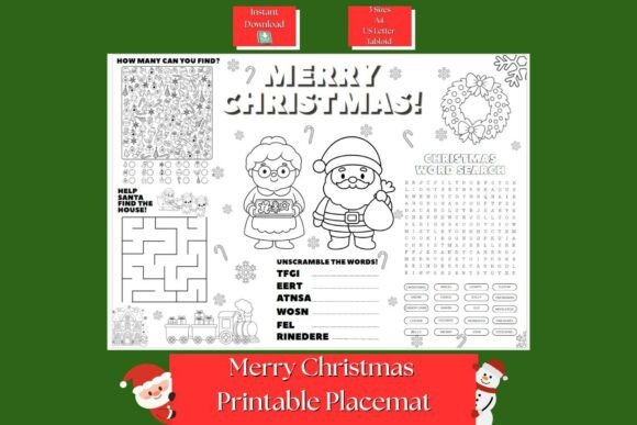 Christmas Activity Placemat Printable for 1St Grade Crafters