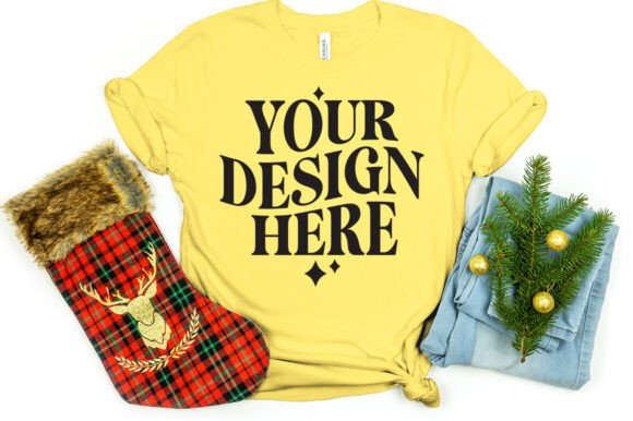 Christmas Bella Canvas 3001 Mocku Yellow for Product Mockups
