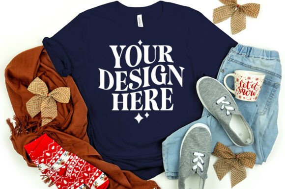 Christmas Bella Canvas 3001 Mockup Navy for Product Mockups