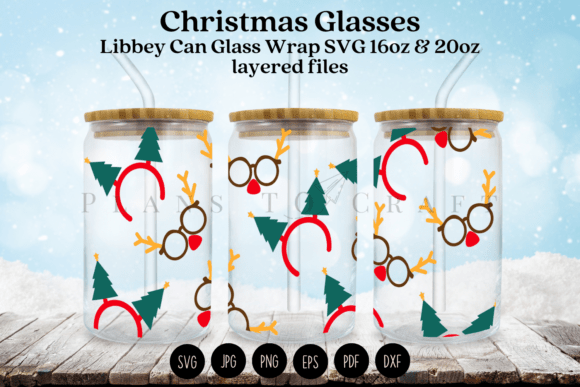Christmas Glasses Libbey Can Glass Wrap for Tumbler Wraps