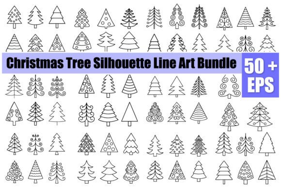 Christmas Tree Silhouette Line Art for Crafts