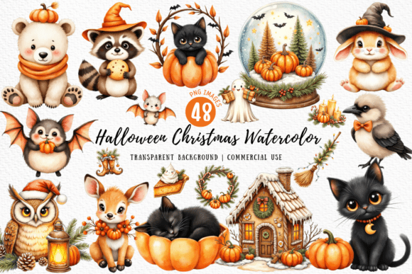 Halloween Christmas Watercolor Bundle: Illustrations