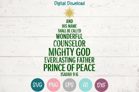 Isaiah 9 6 Christmas Tree SVG PNG for T-Shirt Designs