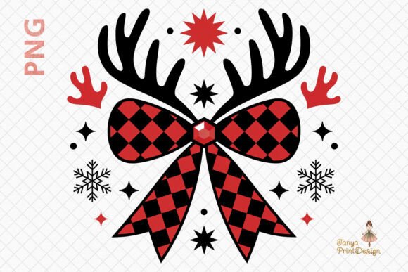 Plaid Christmas Deer Antlers for T-Shirt Designs