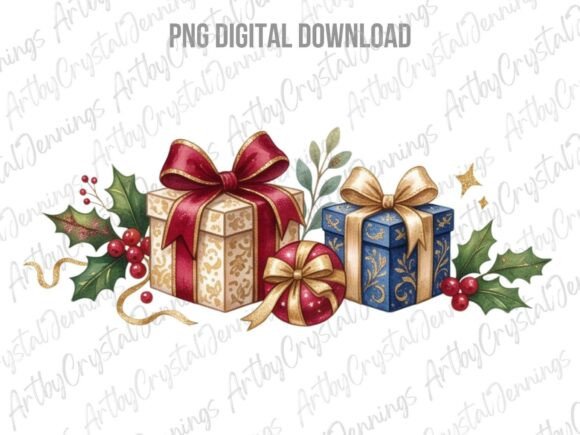 Reviewing Christmas Presents Watercolor Gifts PNG for Illustrations