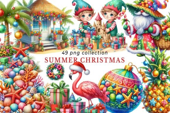 Summer Christmas Clipart PNG: Illustrations for Branding