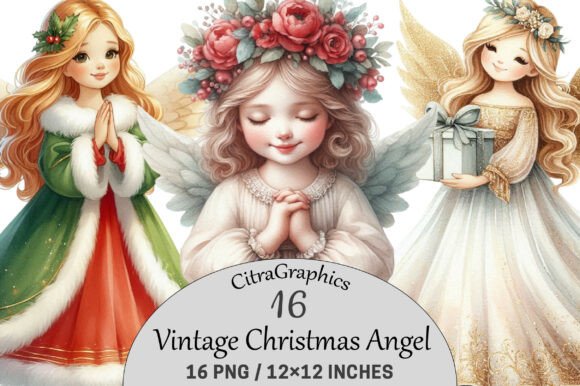 Vintage Christmas Angel Clipart: Branding Illustrations